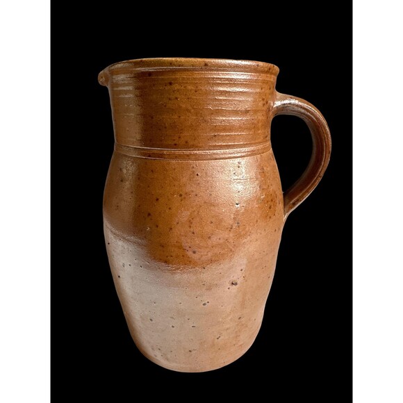 French Vintage Stoneware Clay Pitcher, Rustic Glazed Provencal Farmhouse Decor - Picture 1 of 5